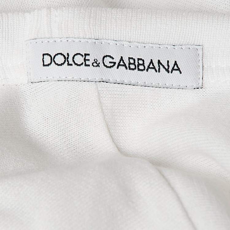 Pre Owned Dolce & Gabbana White Logo Print Jersey Crew Neck T-Shirt M