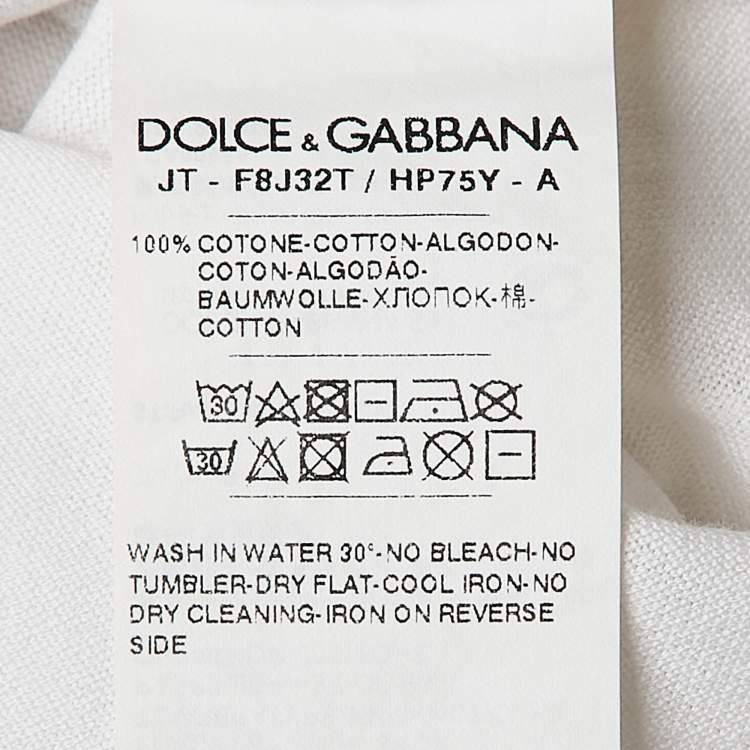 Pre Owned Dolce & Gabbana White Logo Print Jersey Crew Neck T-Shirt M