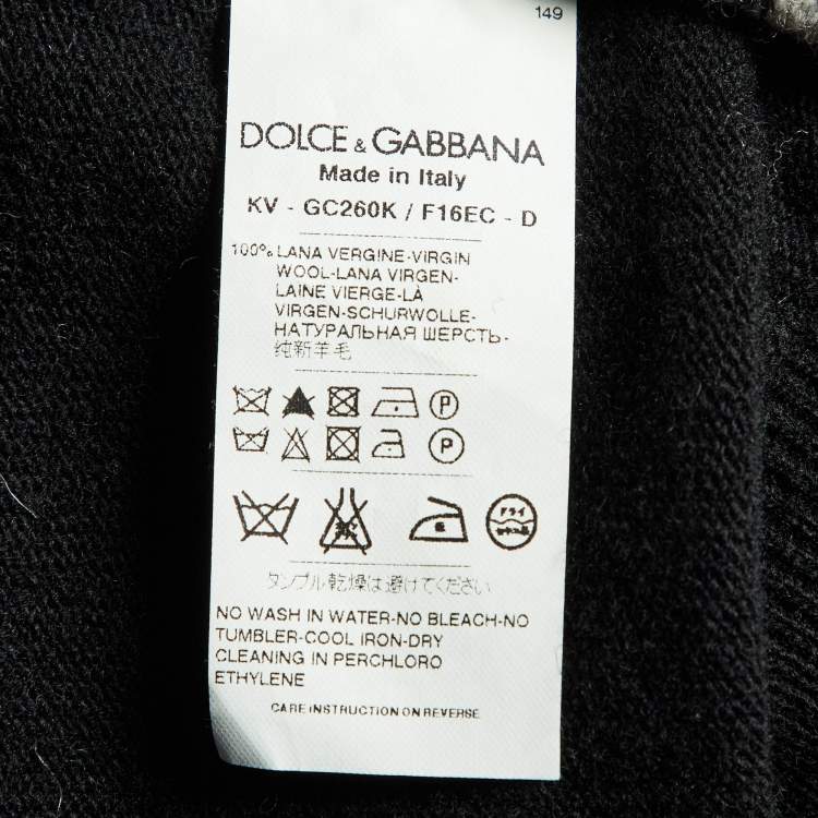 Pre Owned Dolce & Gabbana Black Checked Wool V-Neck Sweater M