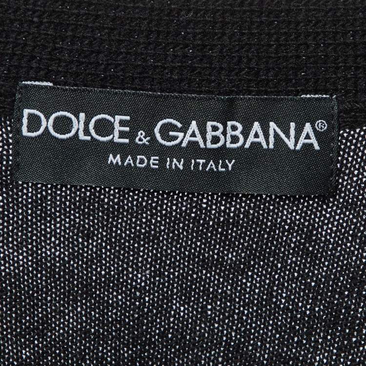Pre Owned Dolce & Gabbana Black Checked Wool V-Neck Sweater M