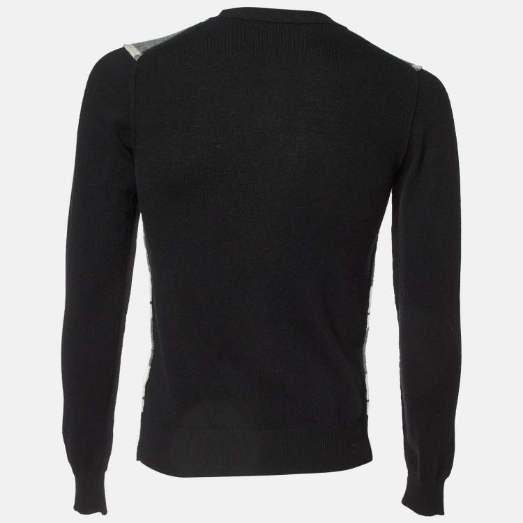 Pre Owned Dolce & Gabbana Black Checked Wool V-Neck Sweater M