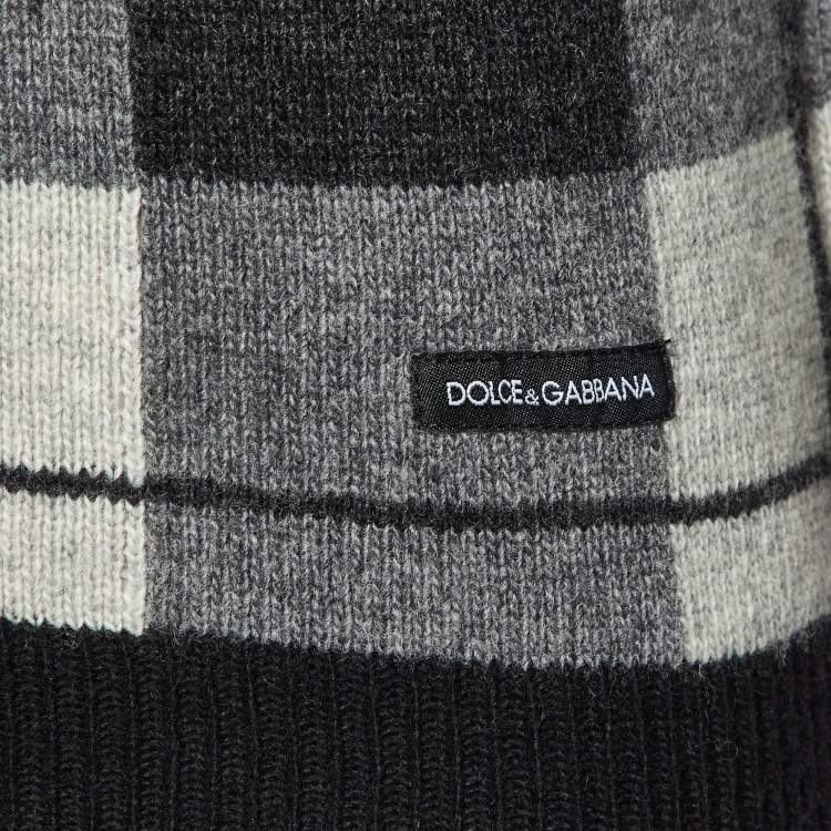 Pre Owned Dolce & Gabbana Black Checked Wool V-Neck Sweater M
