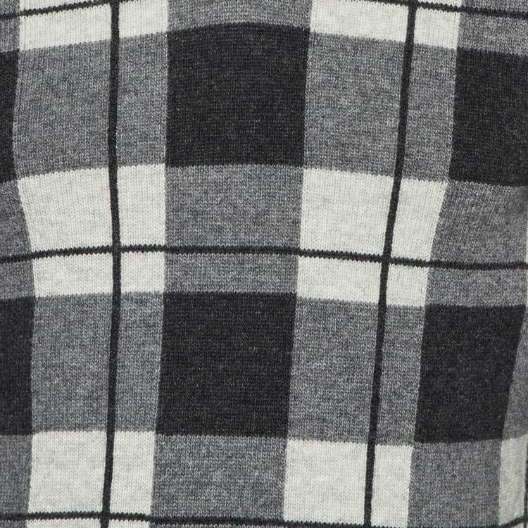 Pre Owned Dolce & Gabbana Black Checked Wool V-Neck Sweater M