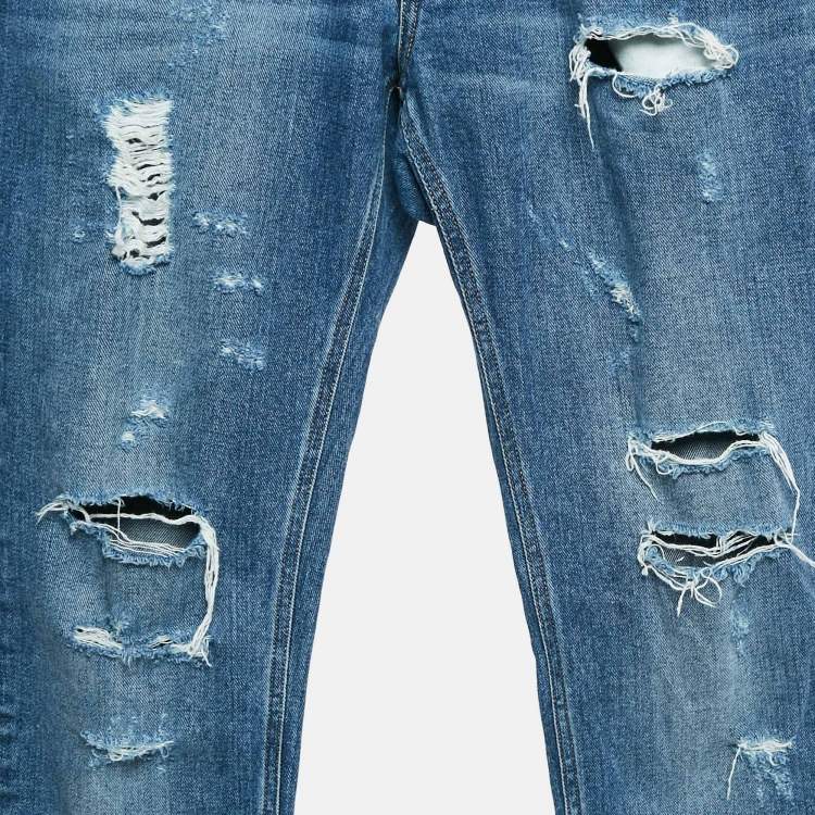 Pre Owned Dolce & Gabbana Blue Ripped Denim Slim Fit Jeans M Waist 32"