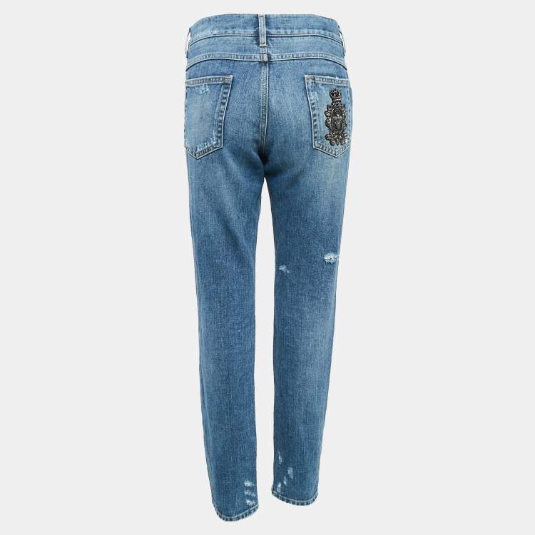 Pre Owned Dolce & Gabbana Blue Ripped Denim Slim Fit Jeans M Waist 32"