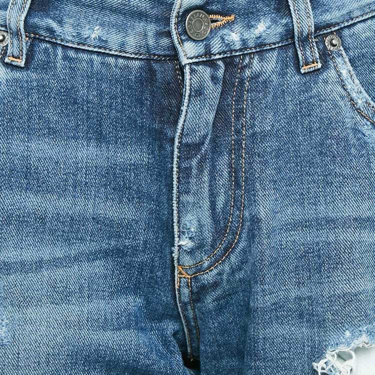 Pre Owned Dolce & Gabbana Blue Ripped Denim Slim Fit Jeans M Waist 32"
