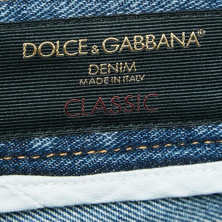 Pre Owned Dolce & Gabbana Blue Ripped Denim Slim Fit Jeans M Waist 32"