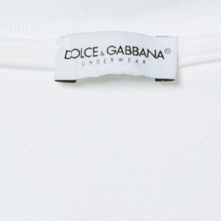 Pre Owned Dolce & Gabbana Underwear White Cotton Logo Embroidered T-Shirt L