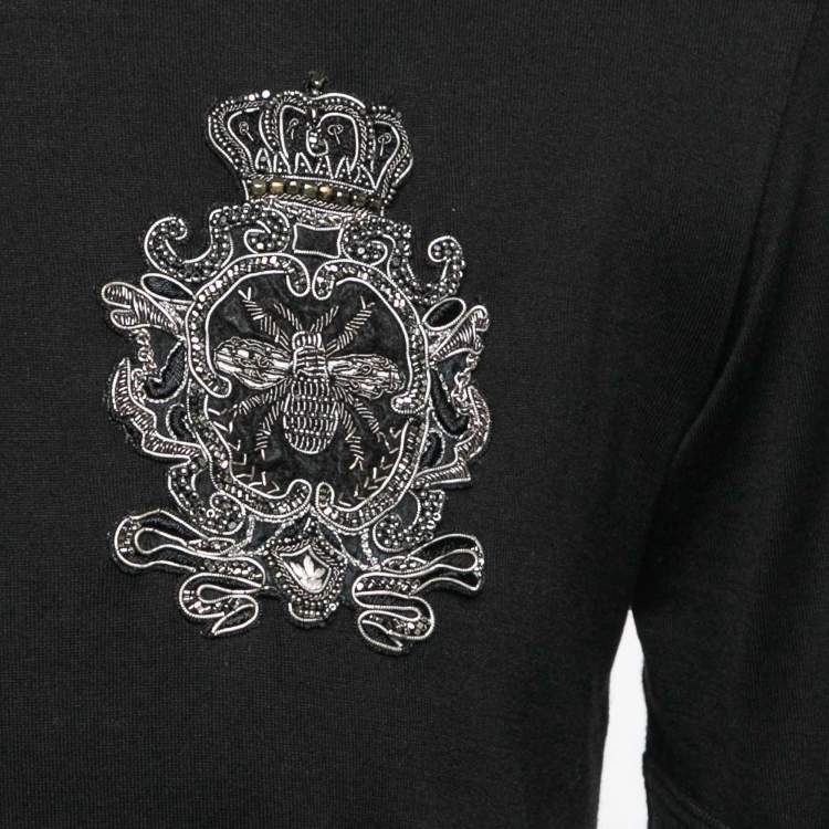 Pre Owned Dolce & Gabbana Black Heraldic Bee Patch Jersey T-Shirt XS