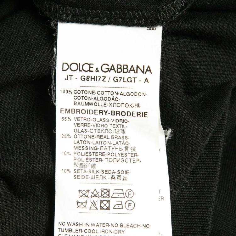 Pre Owned Dolce & Gabbana Black Heraldic Bee Patch Jersey T-Shirt XS
