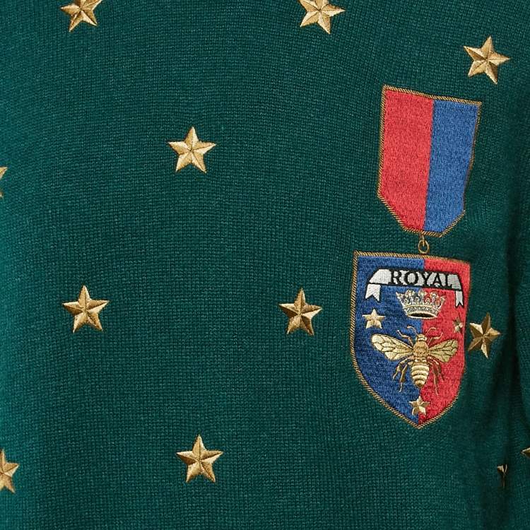 Pre Owned Dolce & Gabbana Green Stars Embroidered Rib Knit Sweater XXL