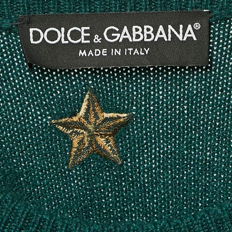 Pre Owned Dolce & Gabbana Green Stars Embroidered Rib Knit Sweater XXL