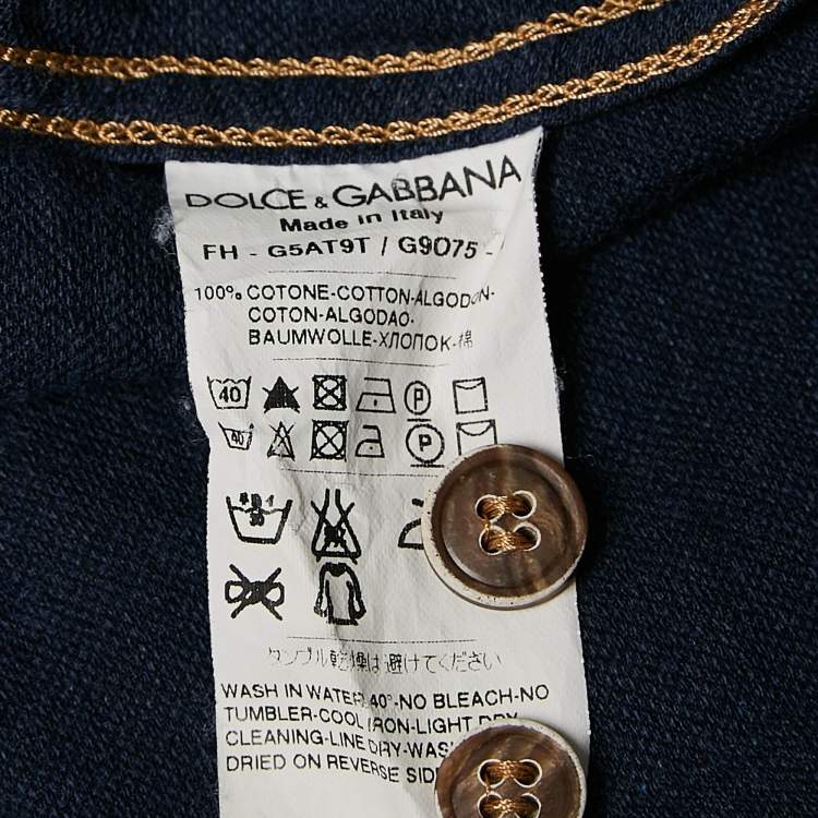 Pre Owned Dolce & Gabbana Blue Checked Denim Long Sleeve Shirt M