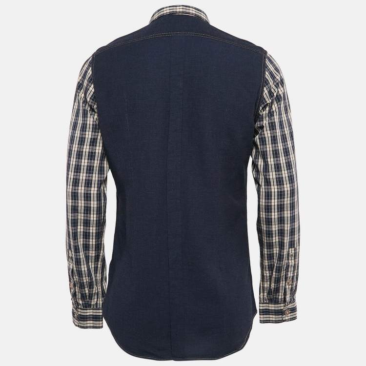 Pre Owned Dolce & Gabbana Blue Checked Denim Long Sleeve Shirt M