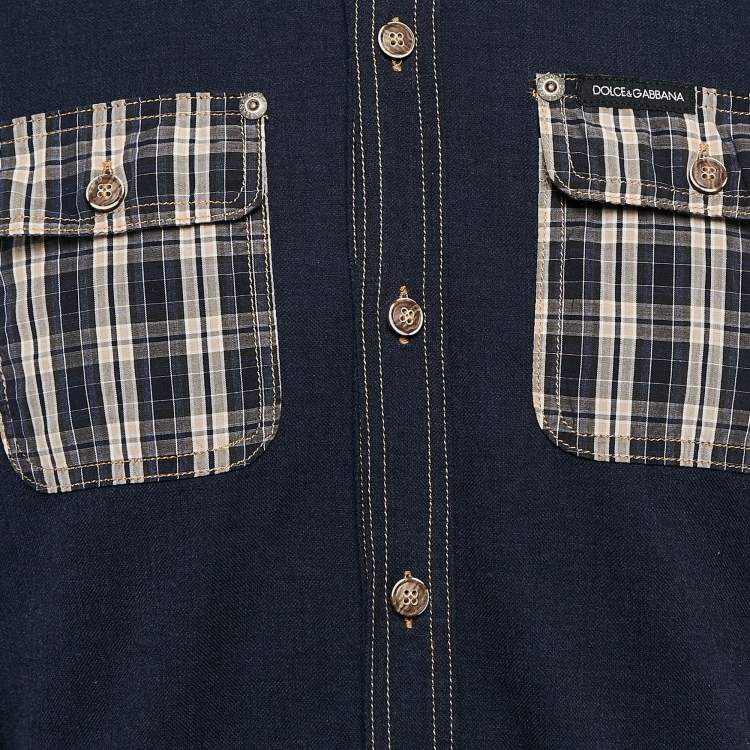 Pre Owned Dolce & Gabbana Blue Checked Denim Long Sleeve Shirt M