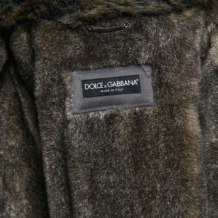 Pre Owned Dolce & Gabbana Green Cotton Blend and Fur Zip Detail Flight Jacket L