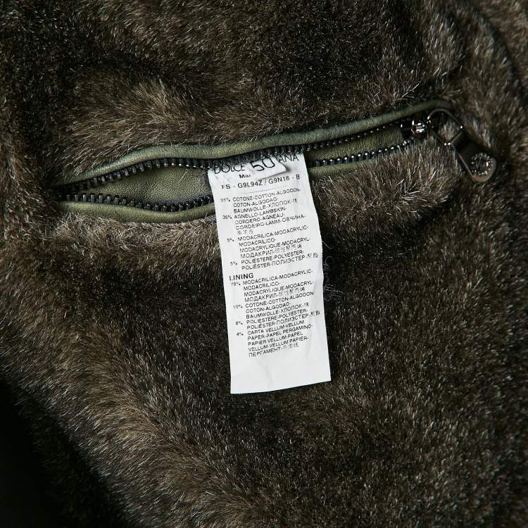 Pre Owned Dolce & Gabbana Green Cotton Blend and Fur Zip Detail Flight Jacket L