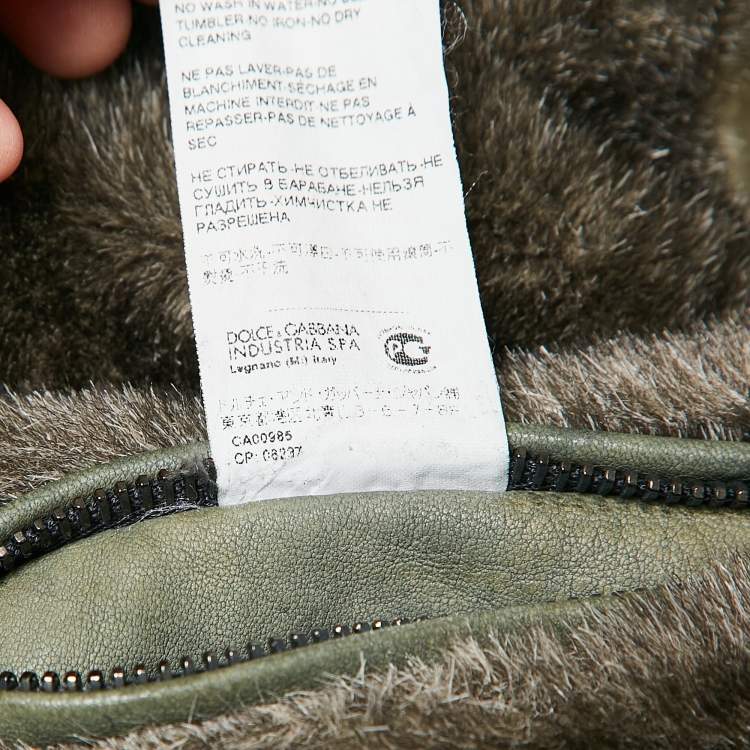 Pre Owned Dolce & Gabbana Green Cotton Blend and Fur Zip Detail Flight Jacket L