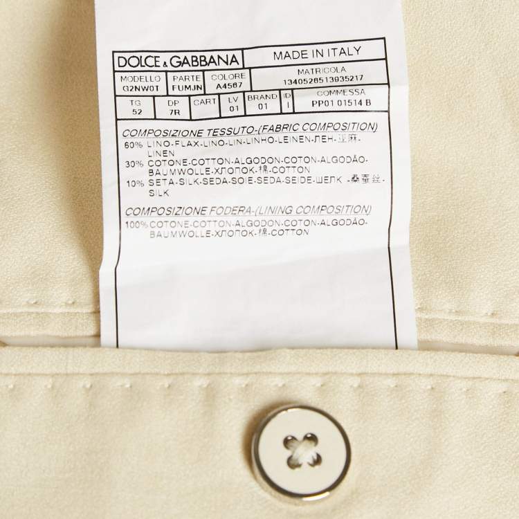 Pre Owned Dolce & Gabbana Cream Linen Blend Pant Suit XL