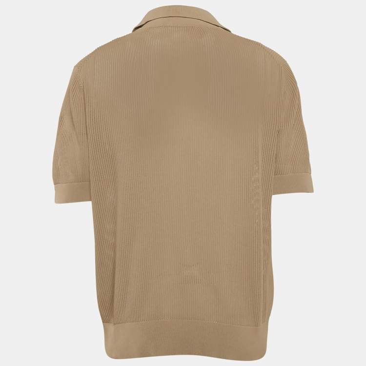 Pre Owned Dolce & Gabbana Dark Beige Patterned Open Knit Polo T-Shirt M