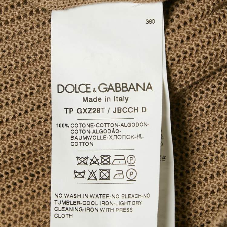 Pre Owned Dolce & Gabbana Dark Beige Patterned Open Knit Polo T-Shirt M
