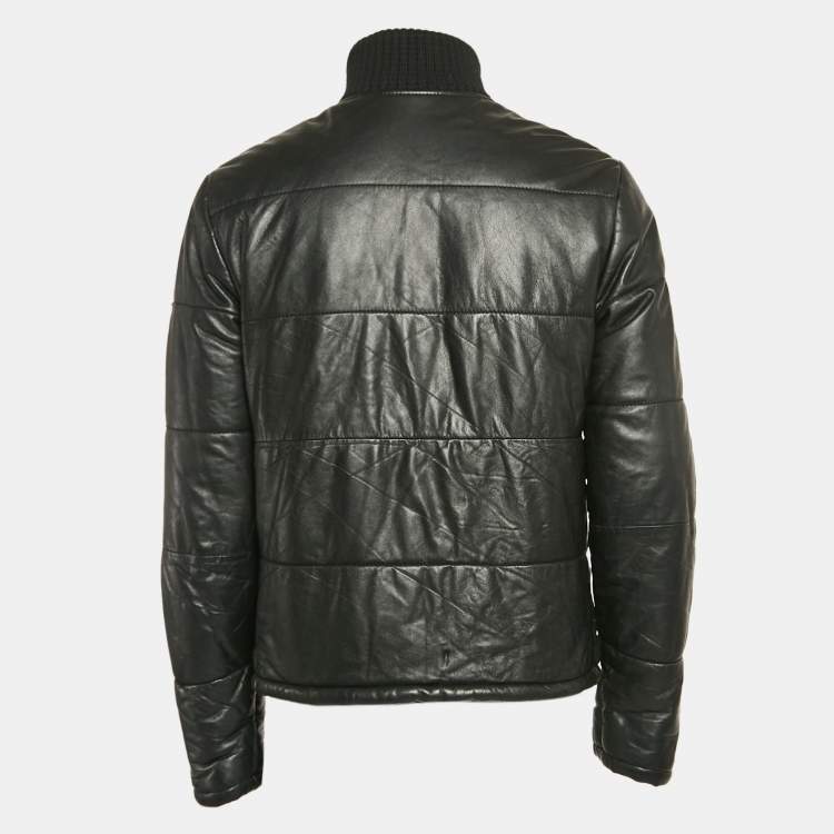 Pre Owned Dolce & Gabbana Black Leather Puffer Jacket L