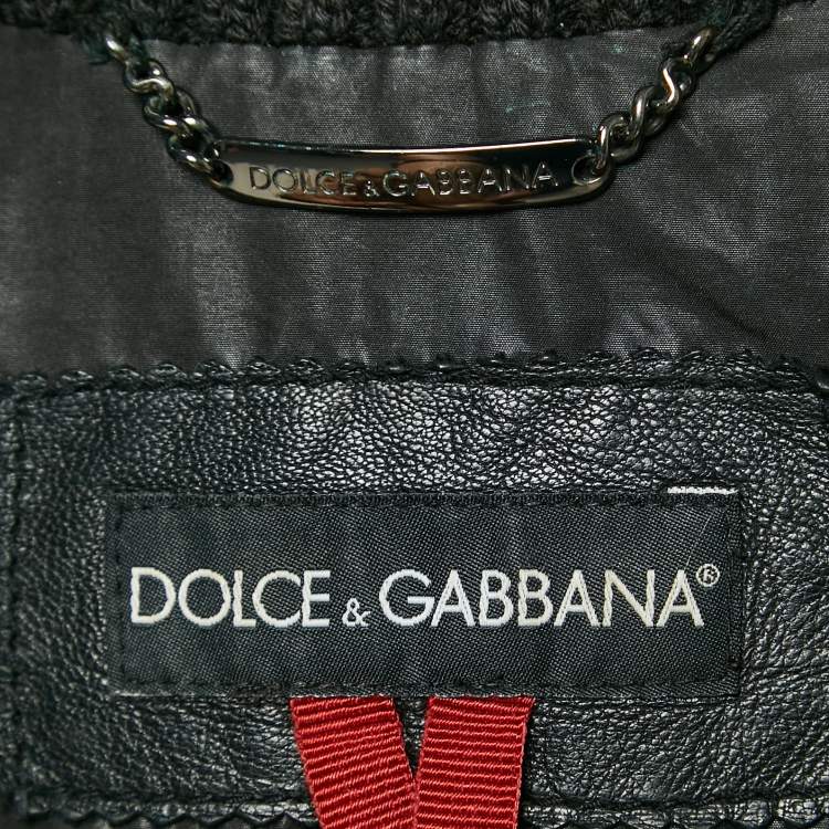 Pre Owned Dolce & Gabbana Black Leather Puffer Jacket L