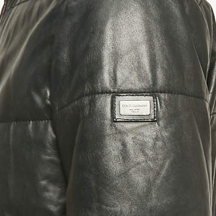 Pre Owned Dolce & Gabbana Black Leather Puffer Jacket L