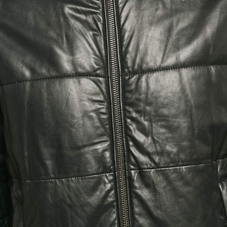 Pre Owned Dolce & Gabbana Black Leather Puffer Jacket L