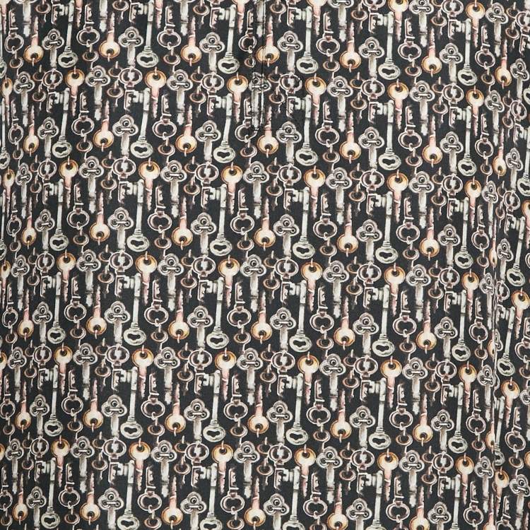 Pre Owned Dolce & Gabbana Black Key Print Cotton and Silk T-Shirt XXL