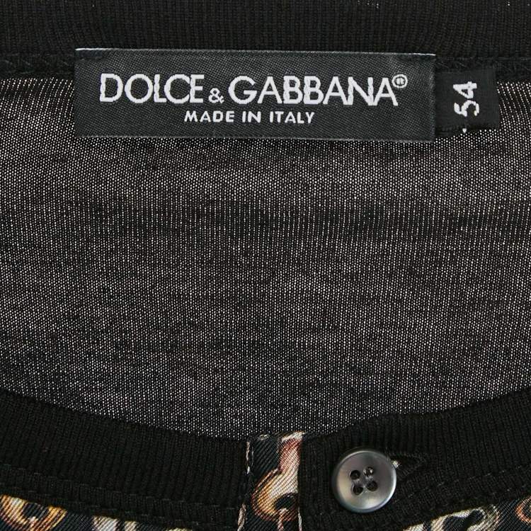 Pre Owned Dolce & Gabbana Black Key Print Cotton and Silk T-Shirt XXL