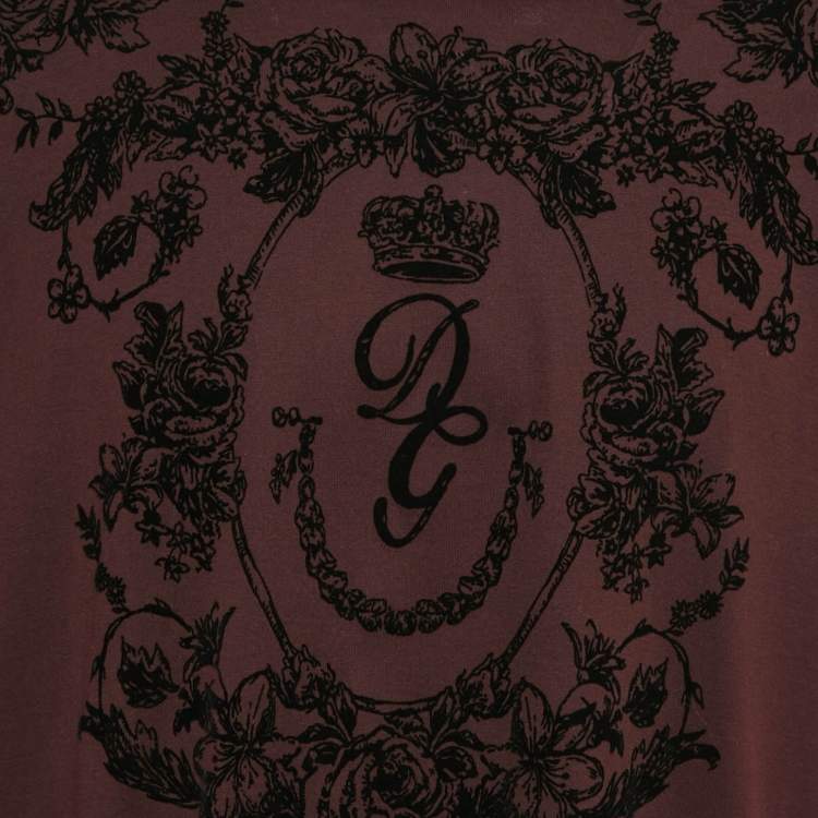 Pre Owned Dolce & Gabbana Burgundy Flock Print Cotton T-Shirt 4XL