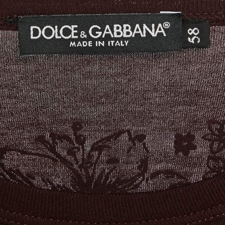 Pre Owned Dolce & Gabbana Burgundy Flock Print Cotton T-Shirt 4XL