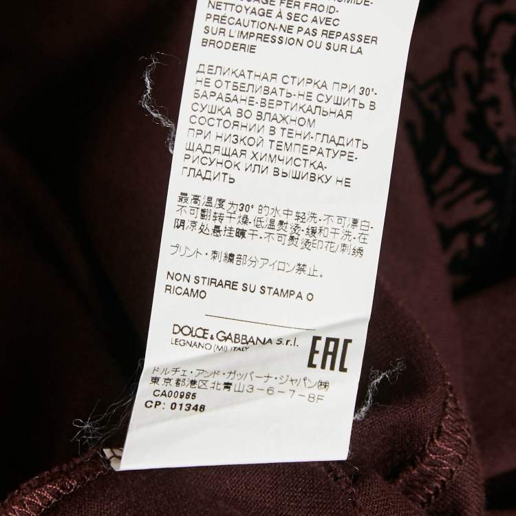 Pre Owned Dolce & Gabbana Burgundy Flock Print Cotton T-Shirt 4XL