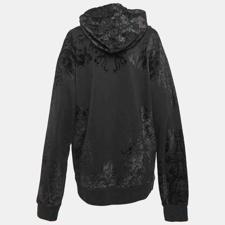 Pre Owned Dolce & Gabbana Black Flock Printed Cotton Hoodie L