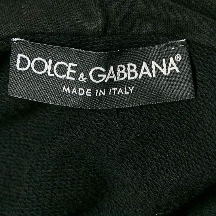 Pre Owned Dolce & Gabbana Black Flock Printed Cotton Hoodie L