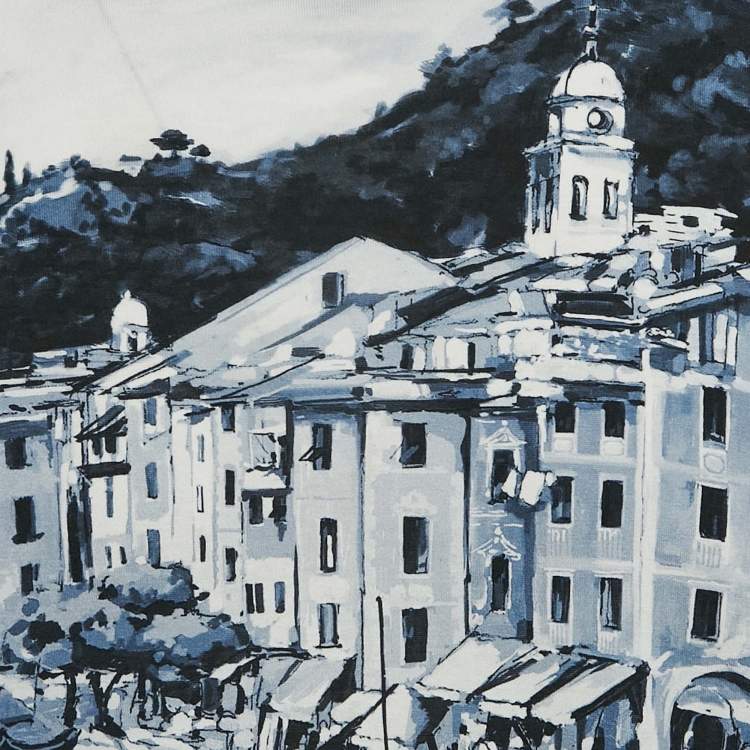 مملوكة مسبقًا Dolce & Gabbana Blue Ceramic Print Jersey Crew Neck T-Shirt XXXL