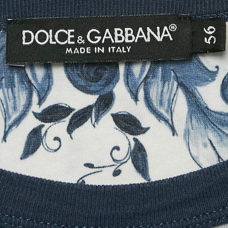 مملوكة مسبقًا Dolce & Gabbana Blue Ceramic Print Jersey Crew Neck T-Shirt XXXL