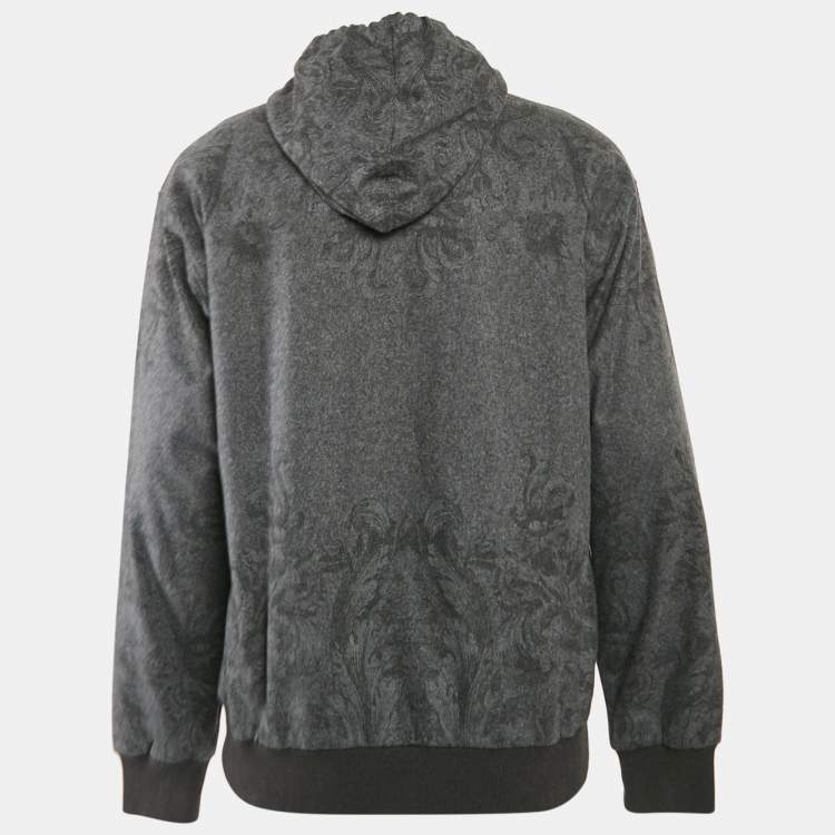 Pre Owned Dolce & Gabbana Grey Printed Wool Felt Hoodie L