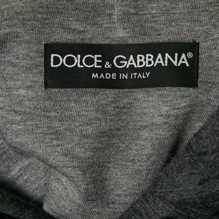 Pre Owned Dolce & Gabbana Grey Printed Wool Felt Hoodie L