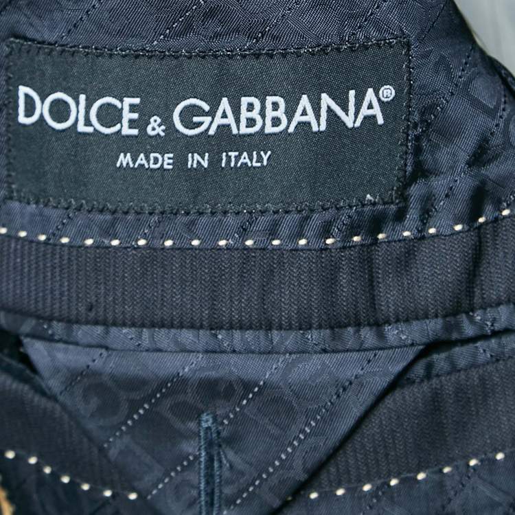 Pre Owned Dolce & Gabbana Gold Navy Blue Pinstripe Virgin Wool Suit XL