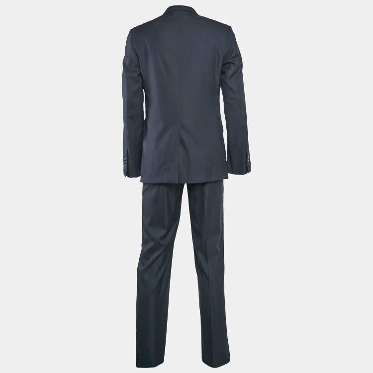 Pre Owned Dolce & Gabbana Gold Navy Blue Pinstripe Virgin Wool Suit XL