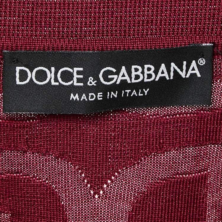 Pre Owned Dolce & Gabbana Burgundy Monogram Silk Jacquard Knit Polo T-Shirt XL