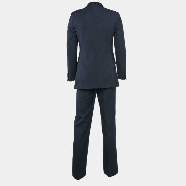 Pre Owned Dolce & Gabbana Navy Blue Pinstripe Wool Single Breasted Pants Suit XS