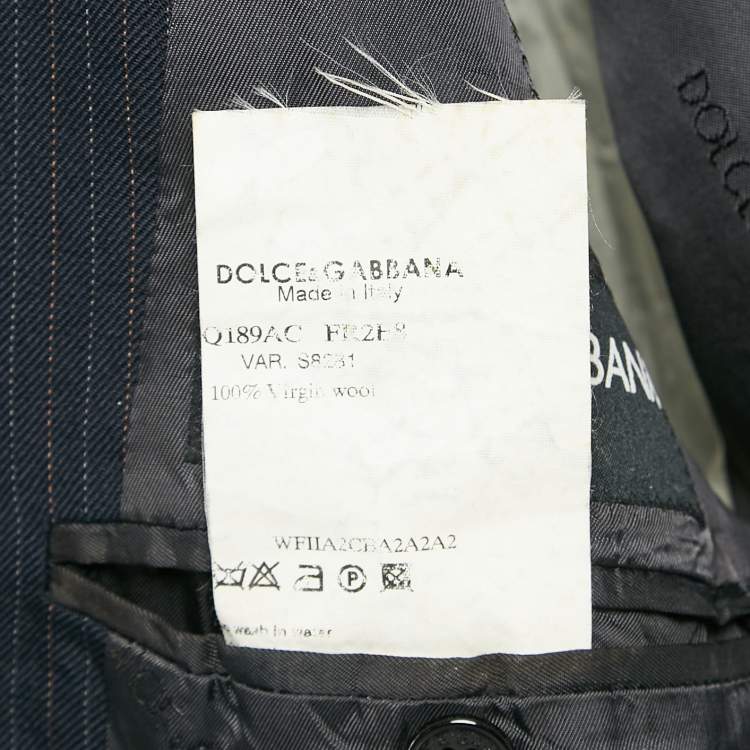 Pre Owned Dolce & Gabbana Navy Blue Pinstripe Wool Single Breasted Pants Suit XS