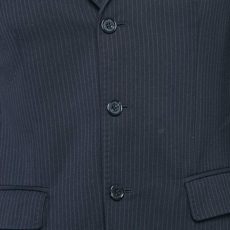 Pre Owned Dolce & Gabbana Navy Blue Pinstripe Wool Single Breasted Pants Suit XS