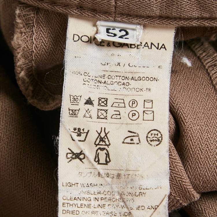 Pre Owned Dolce & Gabbana Brown Herringbone Cotton Pants XL