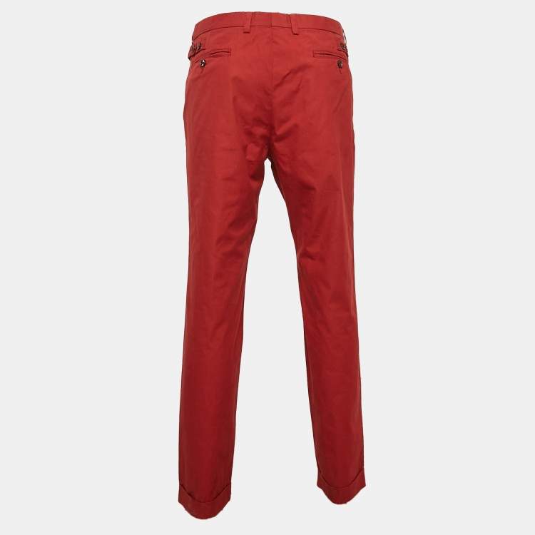 Pre Owned Dolce & Gabbanna Red Cotton Straight Leg Pants XXL