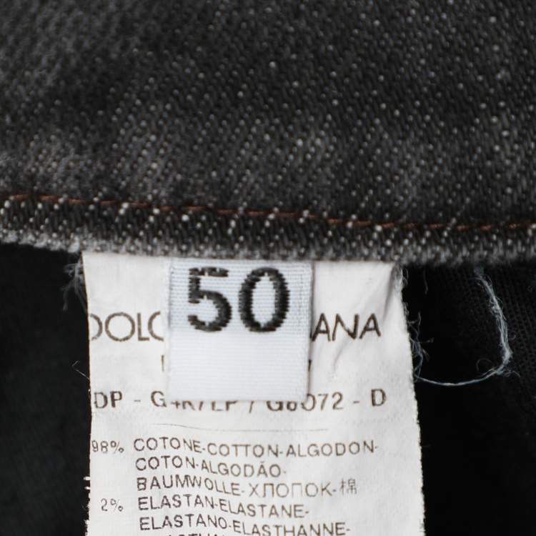 Pre Owned Dolce & Gabbana Charcoal Grey Distressed Denim Fit 14 Stretch Jeans L