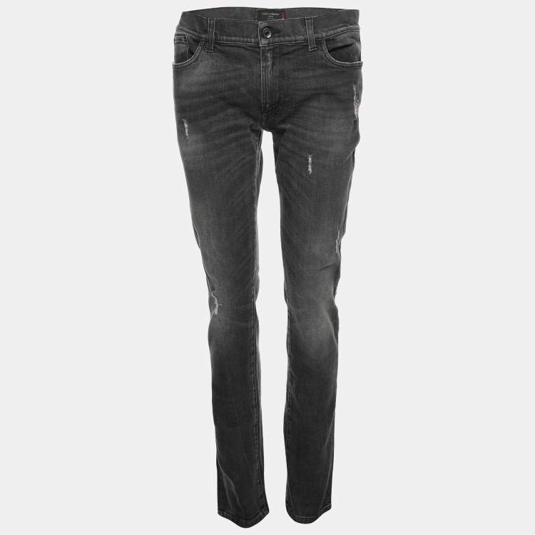 Pre Owned Dolce & Gabbana Charcoal Grey Distressed Denim Fit 14 Stretch Jeans L